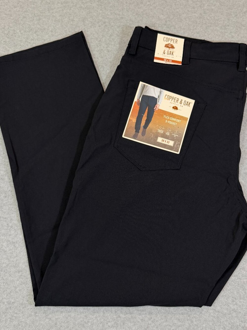 Copper & Oak Mens Flex-Comfort 5-Pocket Pants 38x32 Deep Navy Blue Stretch NWT